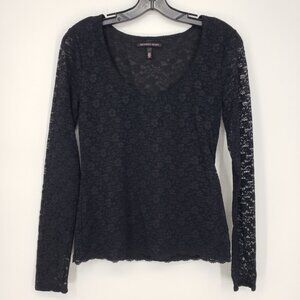 3/$25 Victoria's Secret Floral Lace Top S Sheer Long Sleeves Black